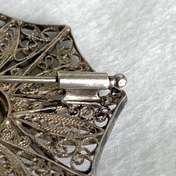 VTG Sterling Silver 925 1.71" Domed Signed Delft Filigree Spun Silver Brooch - Picture 8 of 16